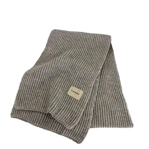 Grey ribbed knit winter scarf folded display main image, soft warm casual neckwear for women