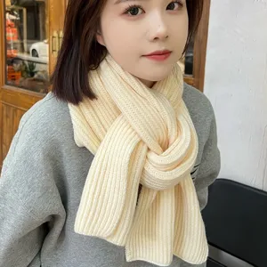 Winter thickened warm knitted scarf for women, soft casual cozy wool neck warmer everyday wear.