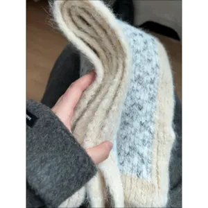 Korean style soft plush warm winter knitted scarf for women cozy winter neck warmer shawl.