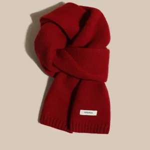 Women's Winter Warm Wool Knitted Scarf Korean Style Solid Color Soft Cozy Neck Warmer Fashion Accessory Daily Wear