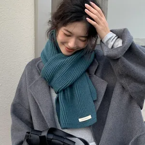 Women winter thick knitted scarf solid color warm neck wrap stylish cozy daily wear fashion accessory