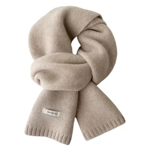 Solid color knitted wool winter scarf tied neatly, soft warm cozy neck warmer for unisex.