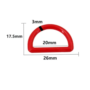 Anello a D in plastica rossa 20mm fibbia mezza rotonda per tracolla vista dettagliata.
