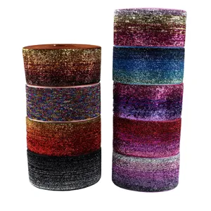 Sparkly glitter elastic ribbon rolls for DIY hair accessories, bow making and craft sewing.