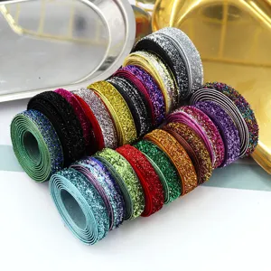 Glitter Flocking Polyester Ribbon Sparkling Metallic Craft Ribbon For DIY Bows Hair Accessories Garland Wedding Gift Wrapping Garment Craft Decoration