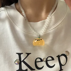 Collar de cuentas con colgante de calabaza fantasma luminosa de Halloween para mujer, joyas.