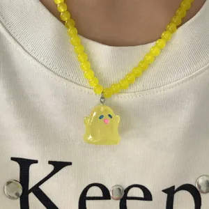 Halloween lindo colgante fantasma amarillo collar de cuentas mujer joyas de fiesta originales