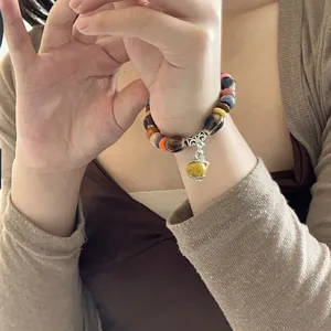 Pulsera de cuentas de madera y cerámica de estilo étnico para mujer joyería vintage