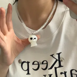 Halloween collar de cuentas con colgante fantasma luminoso joyas de moda lindas para mujeres