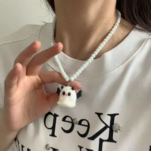 Halloween simpático fantasma colgante collar de cuentas divertidas alas de murciélago joya mujer