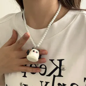 Halloween divertido fantasma colgante collar de cuentas lindo blanco joyas accesorios mujer