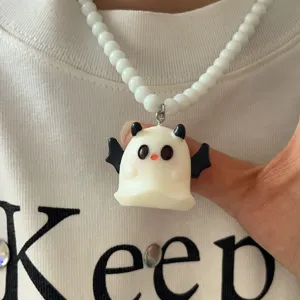 Halloween lindo brillante fantasma murciélago colgante collar de cuentas joyas mujer