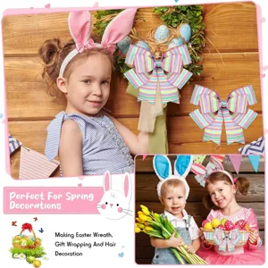 Easter wired ribbon colorful striped burlap bows for spring wreath gift wrapping craft decoration