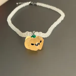 Collar de cuentas con colgante de calabaza fantasma brillante de Halloween joyas para mujeres