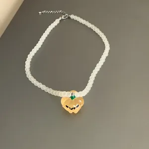 Halloween lindo colgante calabaza fantasma luminoso collar de cuentas accesorio mujer