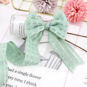 Nastro in chiffon a quadri verde fiocco materiale fai da te, elegante tessuto in rete per cucito.