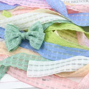 Set di nastri in chiffon a quadretti colorati per fiocchi fatti a mano fai da te e accessori.