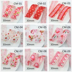 Strawberry hollow lace ribbon 30mm width DIY bow hair accessories decorative material