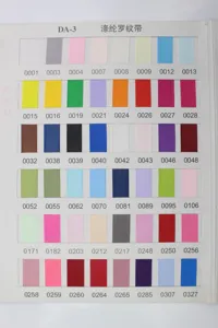 Solid grosgrain ribbon color card showing various vibrant color options for bows and wrapping.
