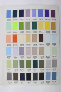 Detailed color chart showcasing various ribbon shades and codes for DIY crafts and bows.