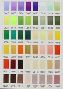 Polyester Satinband Farbkarte Detailansicht mit vielen leuchtenden Farbnuancen.