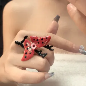 Anello farfalla Y2K con occhio di vetro, gioiello da dito in resina alternativo carino e cool
