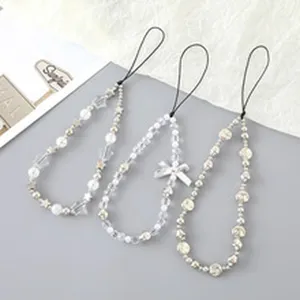 Perlen Handyketten Set, Acryl Stern und Perle Design Handgelenk Kordel fuer Handyhuellen.