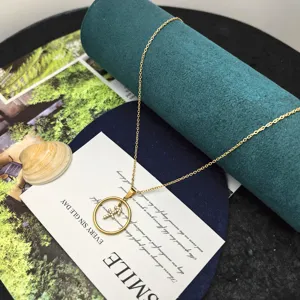 Detailed view of the gold zodiac zircon pendant necklace, stylish jewelry display.