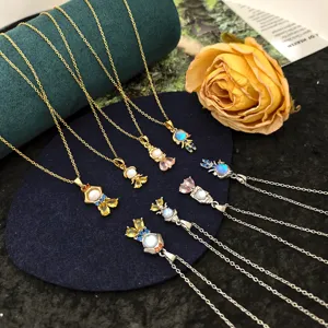 Mode Européenne et Américaine Acier Inoxydable Princesse Pendentif Collier Mignon Dessin Animé Strass Chaîne Clavicule Bijoux