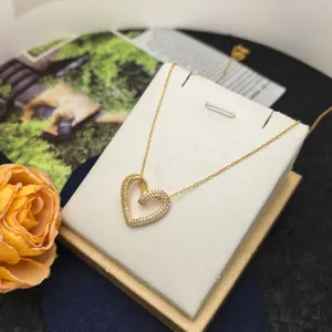 Collier pendentif cœur en strass plaqué or, chaîne de clavicule délicate mode.