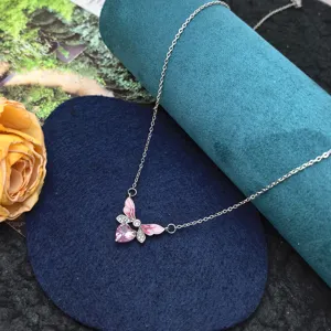 Silver titanium steel pink butterfly clavicle chain necklace minimalist stylish jewelry for women
