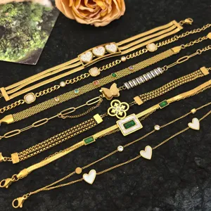 Stainless Steel Rhinestone Chain Bracelet Gold Plated Multi-Element Heart Butterfly Fashion Jewelry Gift For Women