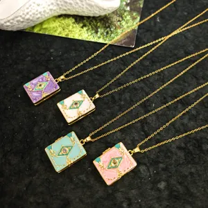 Titanium Steel Openable Book Pendant Necklace Rhinestone Gold Plated Love Letter Locket Necklace For Women Men Jewelry