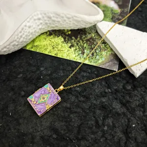 Chic purple book pendant necklace with gold chain, cute letter design fashion jewelry.