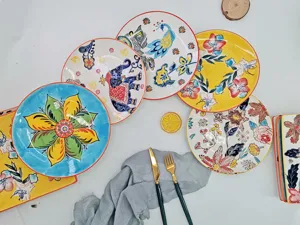 Hand-painted ceramic dinner plate, 8-inch artistic porcelain tableware for home decor.