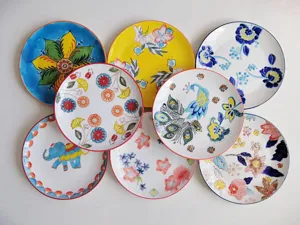 Handpainted ceramic dinner plate set, 8 inch decorative tableware for home, party and dessert.