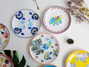 Hand-painted 8-inch ceramic dinner plate artistic dessert tableware for home banquet use