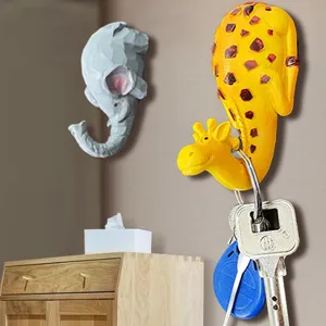 Cute animal wall hook decorative key holder adhesive resin hanging organizer for home decor