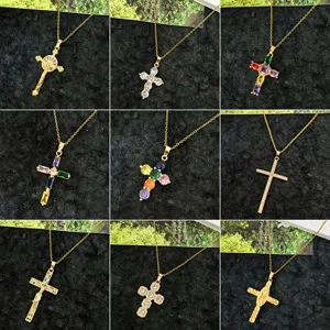 Stainless Steel Zirconia Cross Pendant Necklace Gold Plated Rhinestone Clavicle Chain Fashion Jewelry Gift For Women