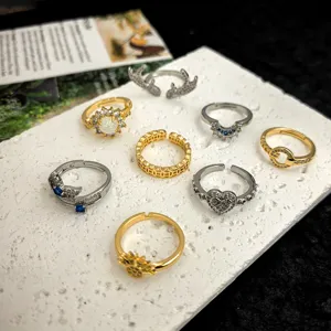 Bague Ouverte en Cuivre Mode pour Femmes Hommes Bague Ajustable Géométrique Style Ins Bijou Minimaliste