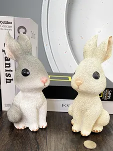 Schattig konijn spaarpot set van hars, creatieve dieren muntpot, mooie huisdecoratie.