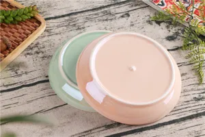 Keramik kleine bordjes set, roze en groene dessert snack schalen voor dagelijks gebruik.