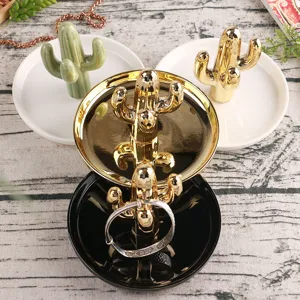 Keramische cactus sieradenschaal ringhouder desktop opberger woondecoratie hoofdafbeelding