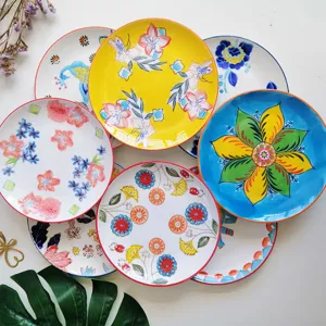 Hand Painted Ceramic Dinner Plate Artistic Floral Steak Dessert Dish Decorative Porcelain Tableware For Home Banquet