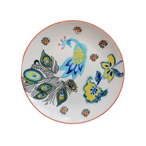 8 inch hand-painted ceramic dinner plate peacock pattern dessert plate tableware main view