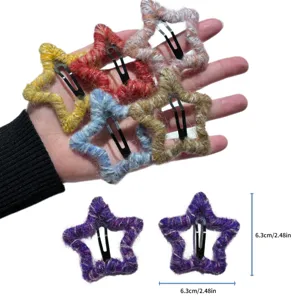 Korean style cute wool star hair clips colorful yarn hairpin sweet hair accessories for kids