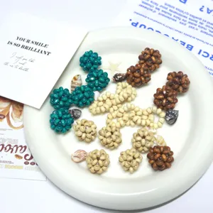 Handmade wooden bead balls DIY jewelry accessories wooden woven pendant ball crafts 30pcs