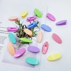 Colorful candy color oval duckbill hair clips detail view, simple ins style diy hair accessories.