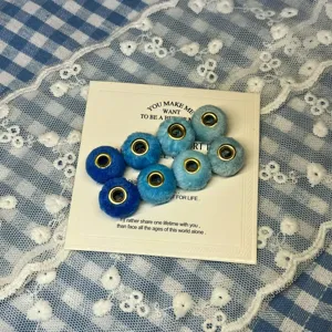 Fluffy blue fuzzy beads large hole spacer charms for DIY handmade phone straps jewelry making.