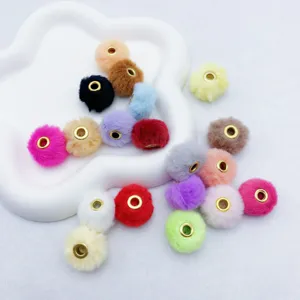 Colorful DIY fluffy rabbit hair ball spacer beads with large holes, 20mm craft accessory